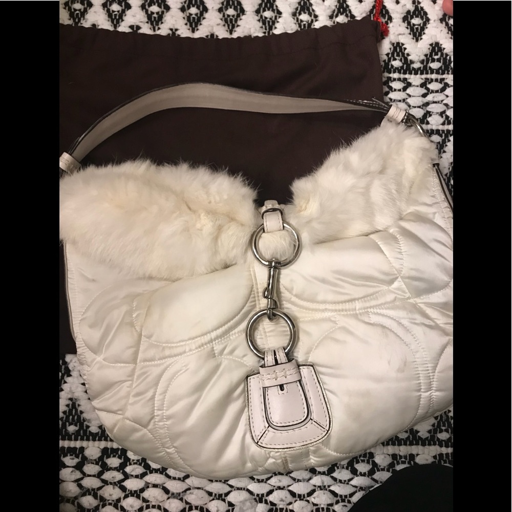 Coach white fur nylon winter wonderland handbag
